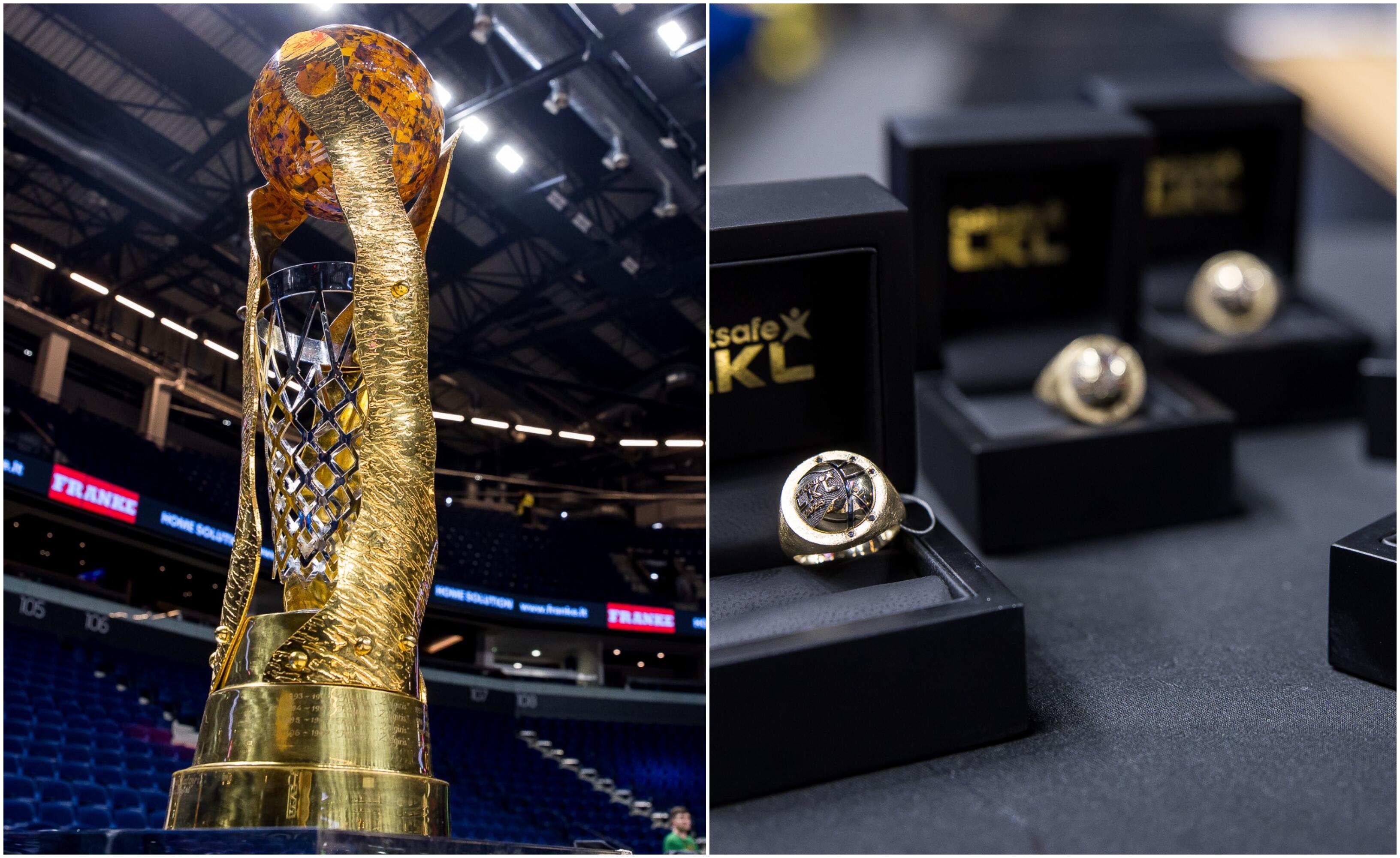 Trofėjai: taurė ir žiedai jau laukia čempionų.