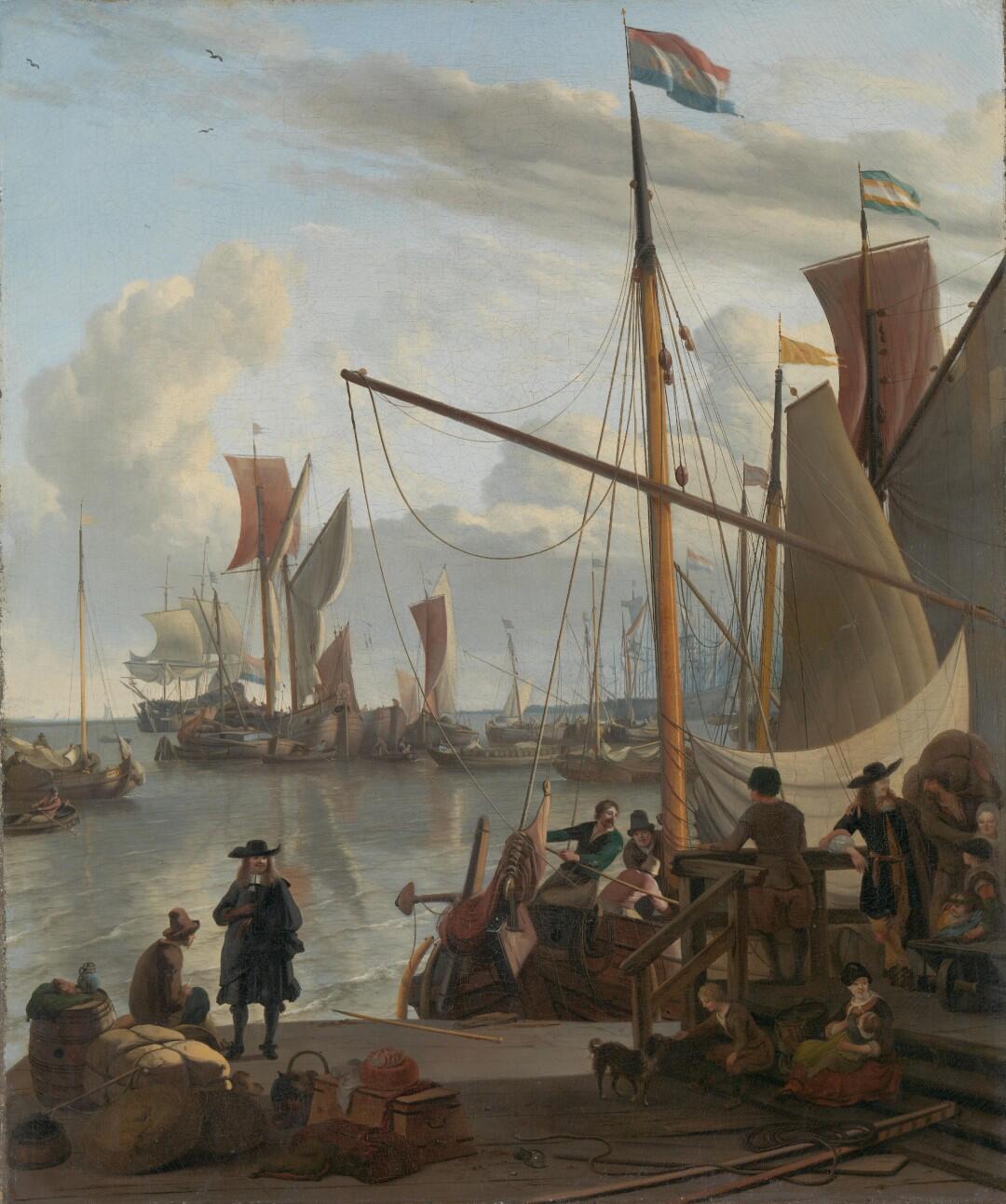 IJ pakrantė Amsterdame. Autorius Ludolf Bakhuysen (1630–1708). 1673 m. Nr. SK-A-9, Amsterdamo valstybinis muziejus (ol. Rijksmuseum).