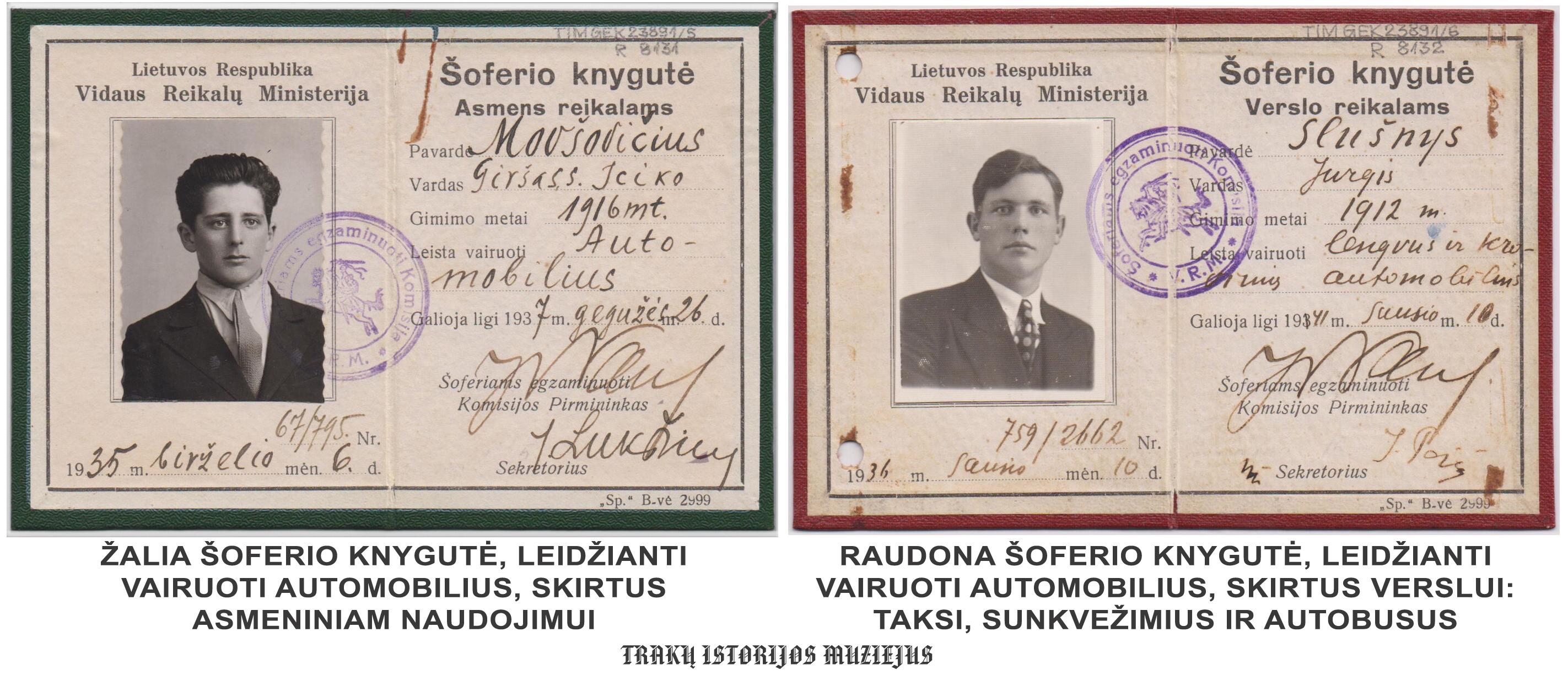 Spalvos: raudonos šoferio knygutės buvo skirtos profesionalams, žalios – mėgėjams.
