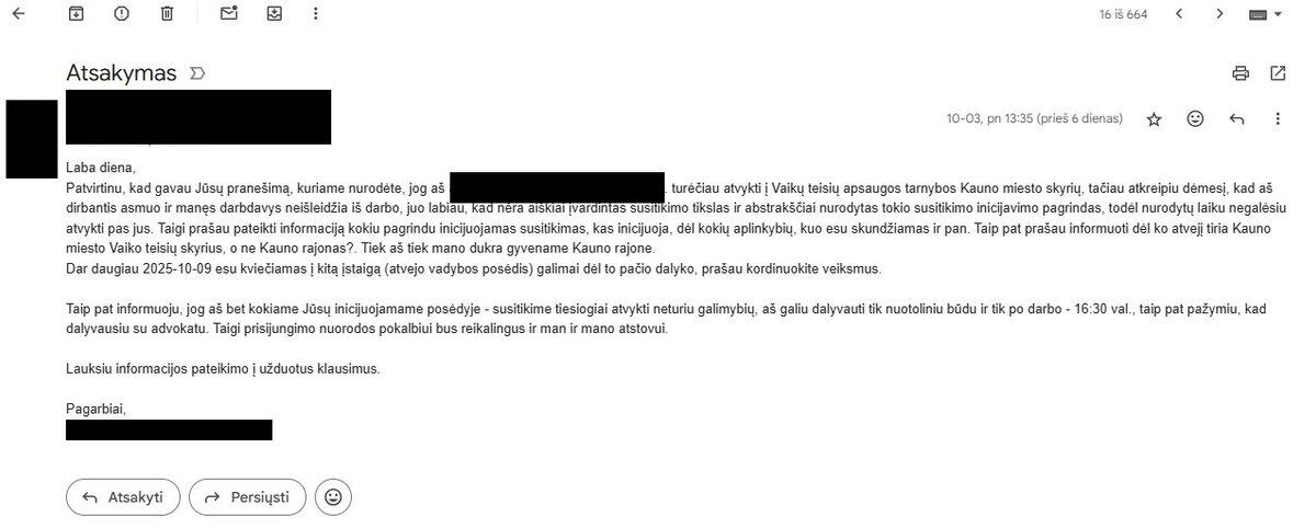 4 pav. Susirašinėjimas su vaiko teisių apsaugos tarnyba