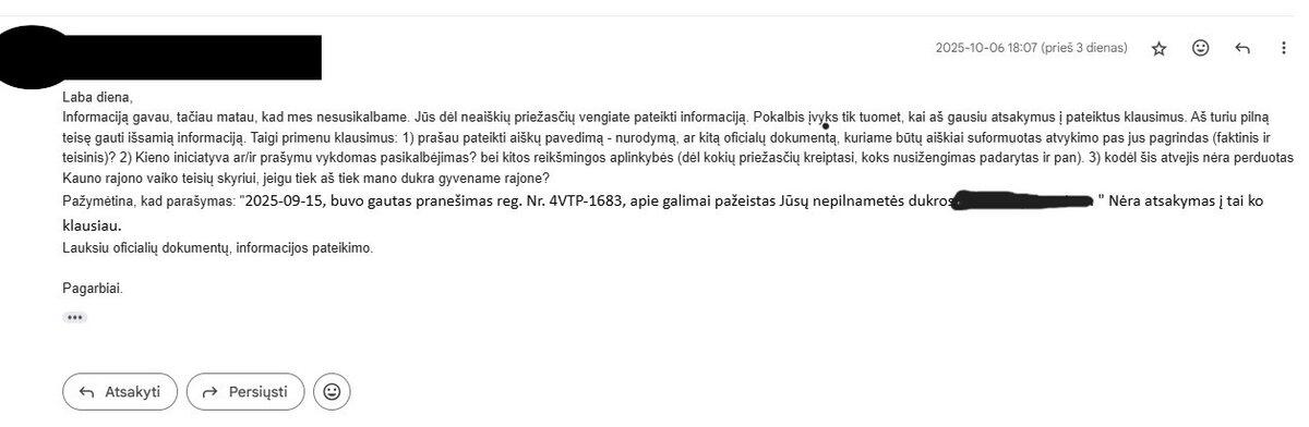6 pav. Susirašinėjimas su vaiko teisių apsaugos tarnyba.