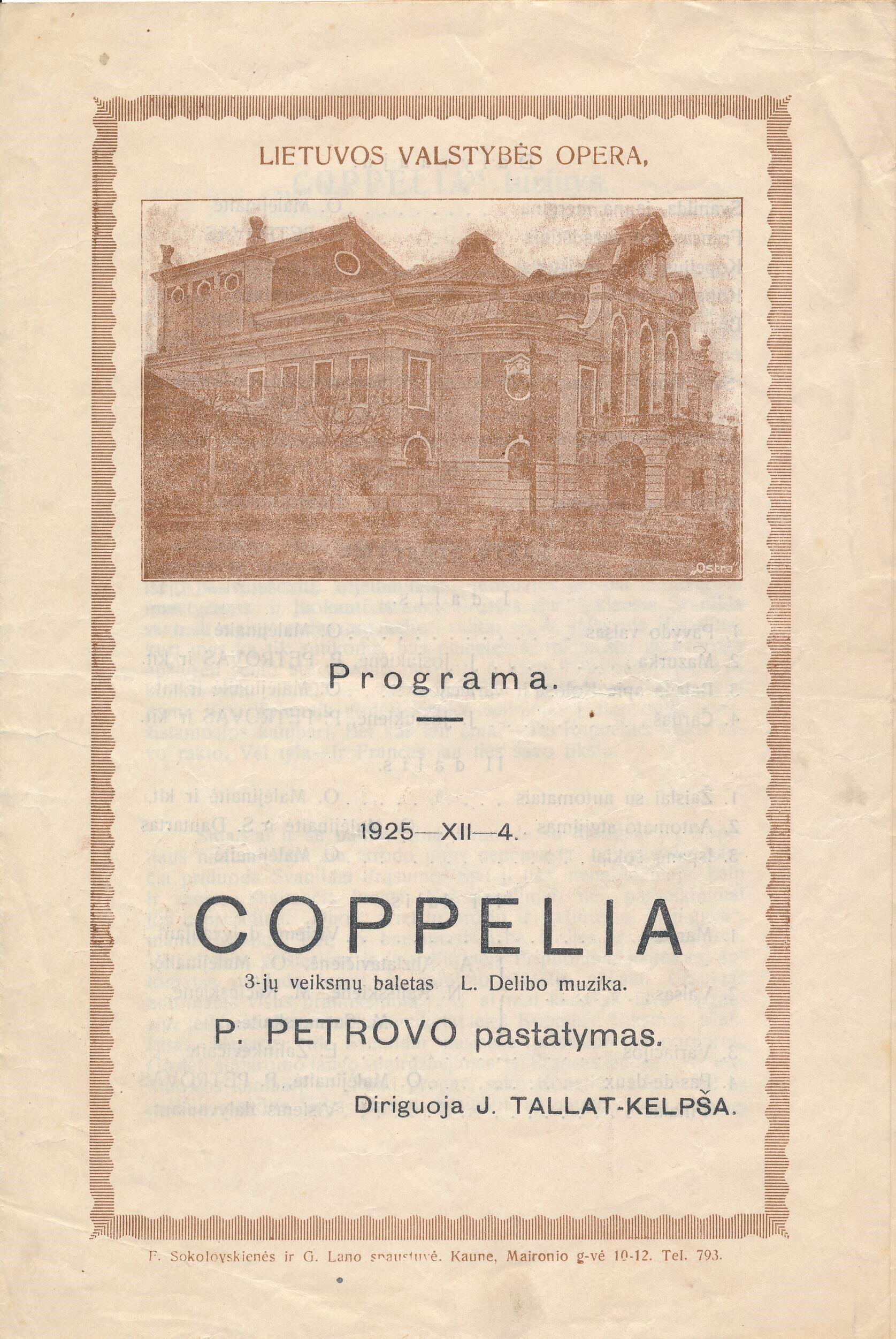 1925 m. „Kopelija“ programa.