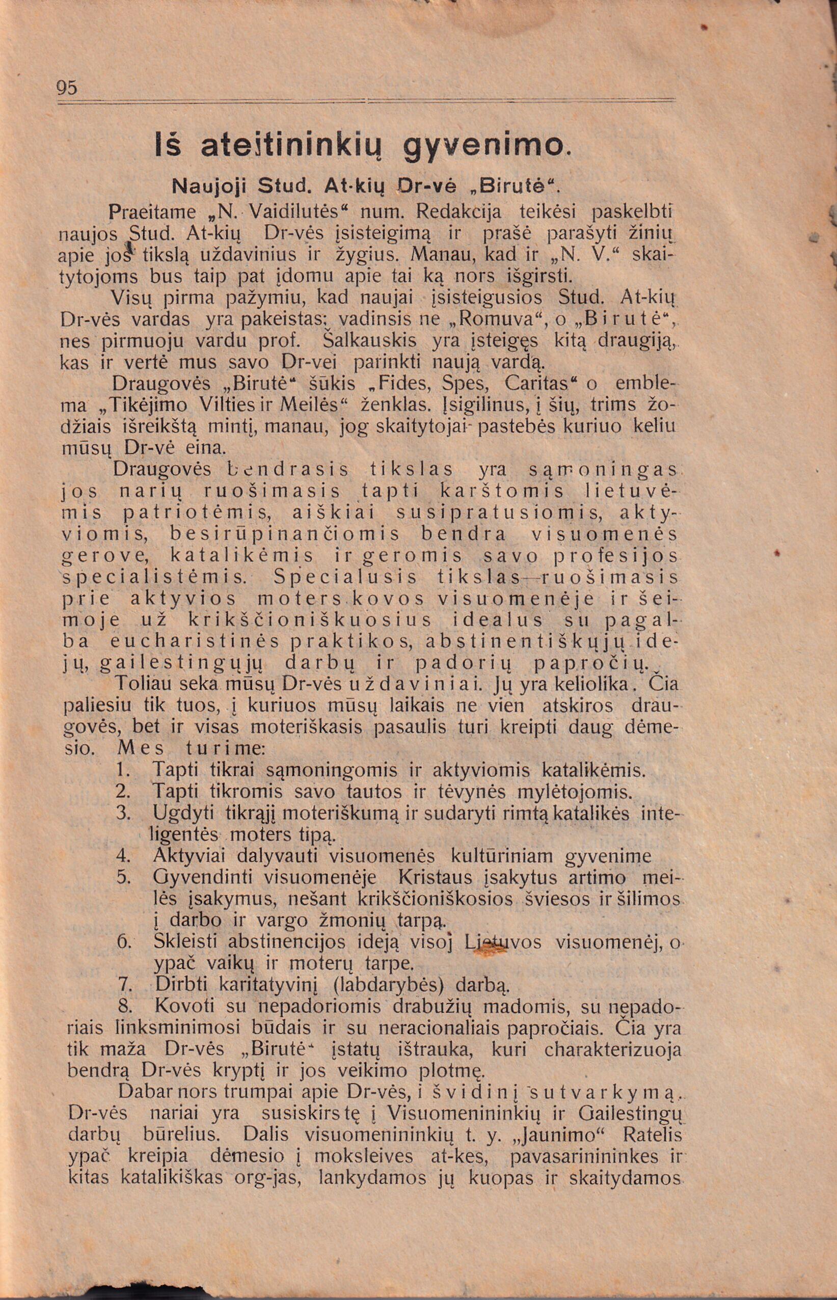 Žurnalo „Naujoji vaidilutė“ 1928 m. Nr. 3 puslapis, kuriame išspausdinti ateitininkų nuostatai.