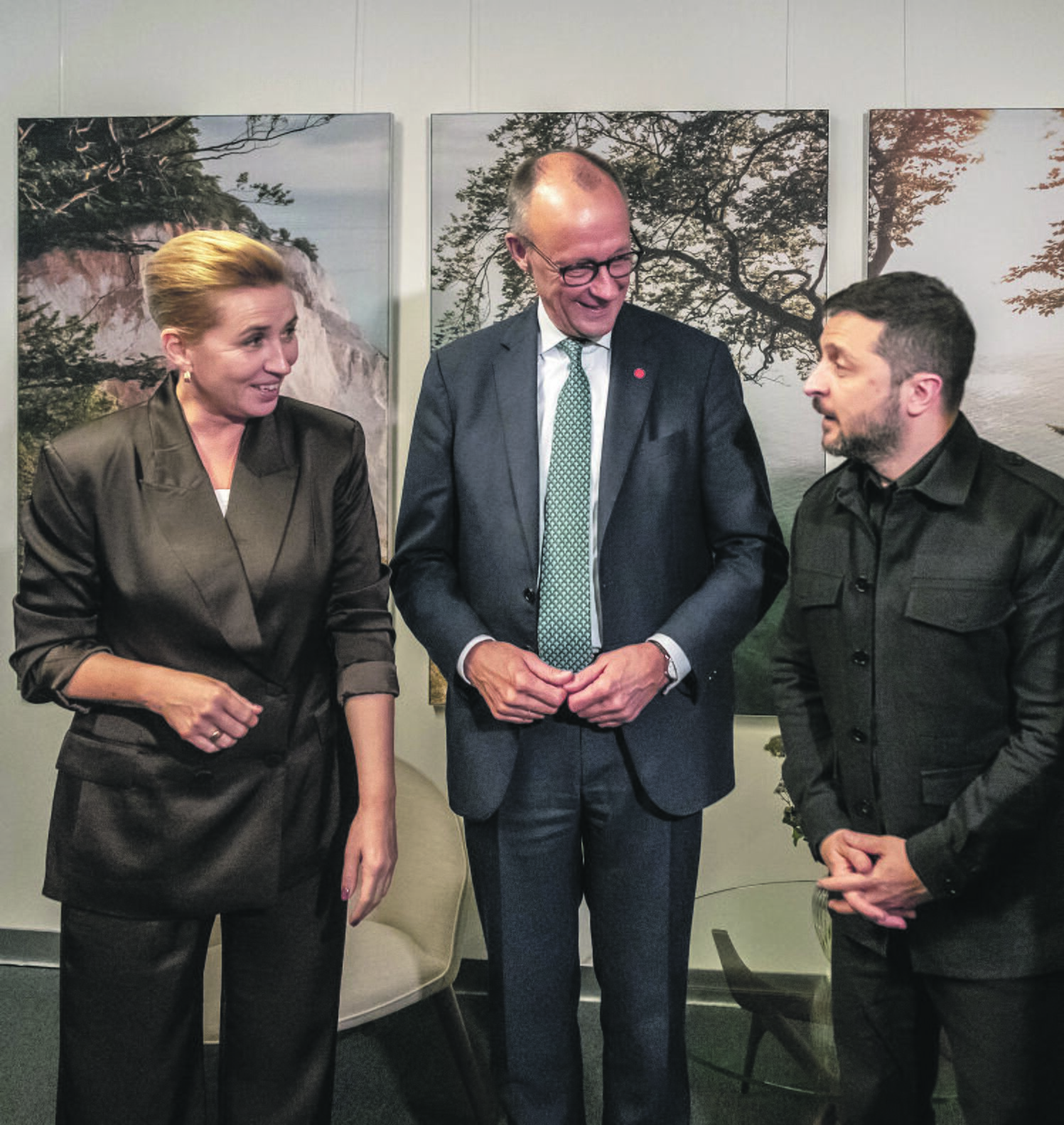 Partneriai: M. Frederiksen ir F. Merzas užima likusias įtakingųjų trejeto vietas, V. Zelenskis (dešinėje) sąraše keturioliktas.