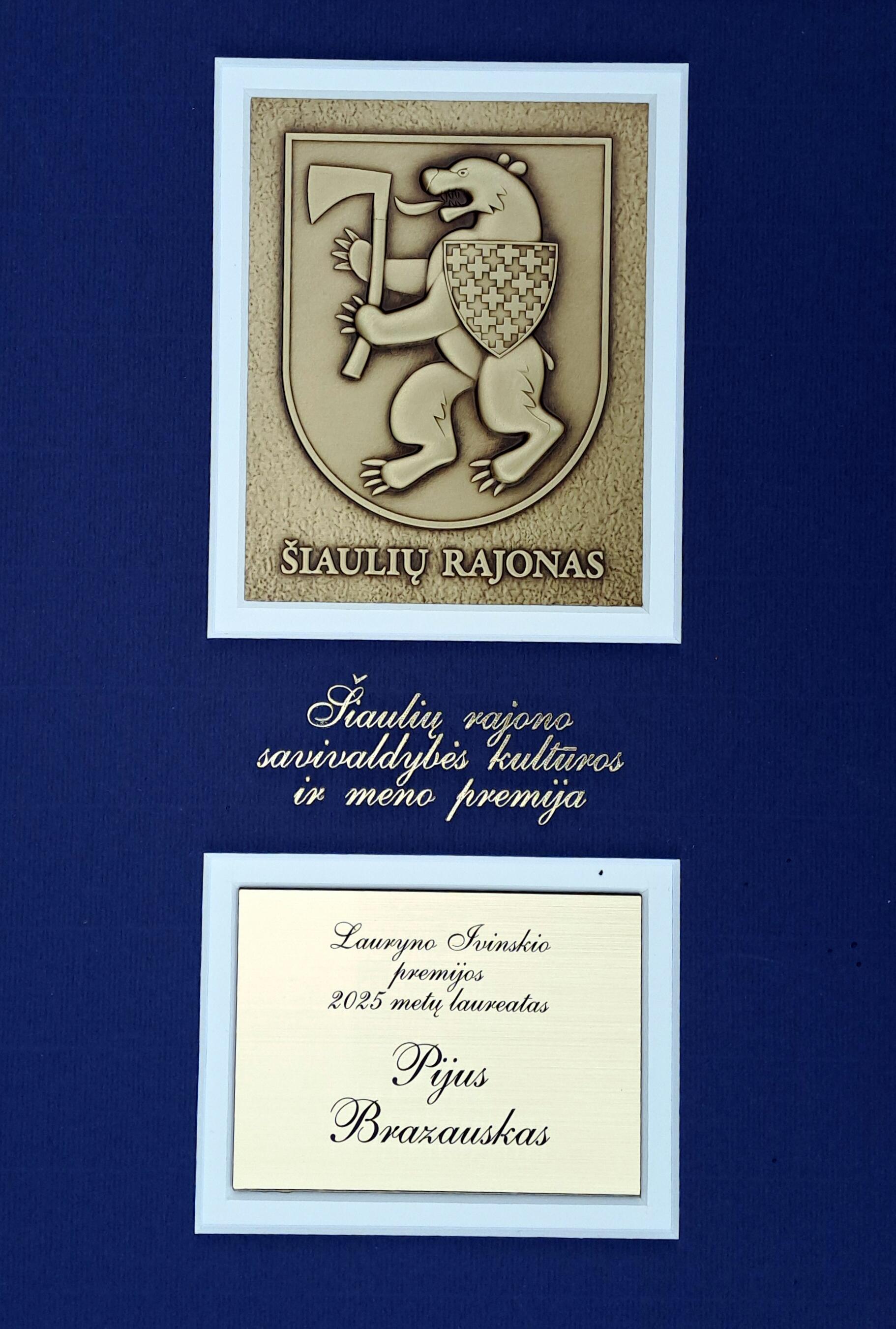 Faktas: L. Ivinskio premijos sertifikatas.