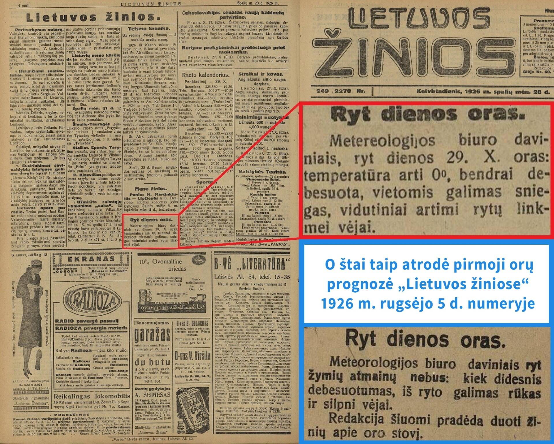 Pirmajai Lietuvoje sudarytai orų prognozei sukanka 100 metų.