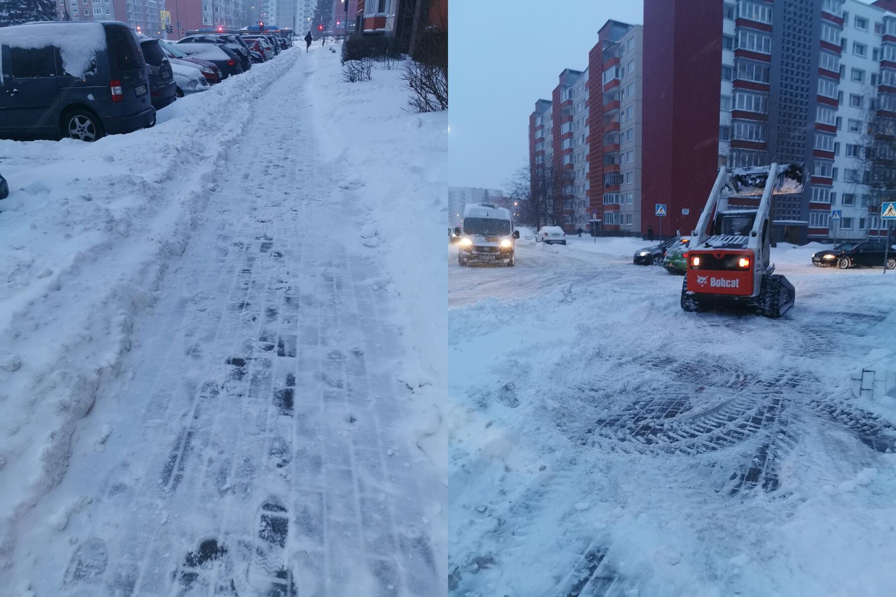 Darbuojasi: Klaipėdoje vėl darbavosi sniego valymo technika – buvo valomi ir daugiabučių kiemai bei šaligatviai.