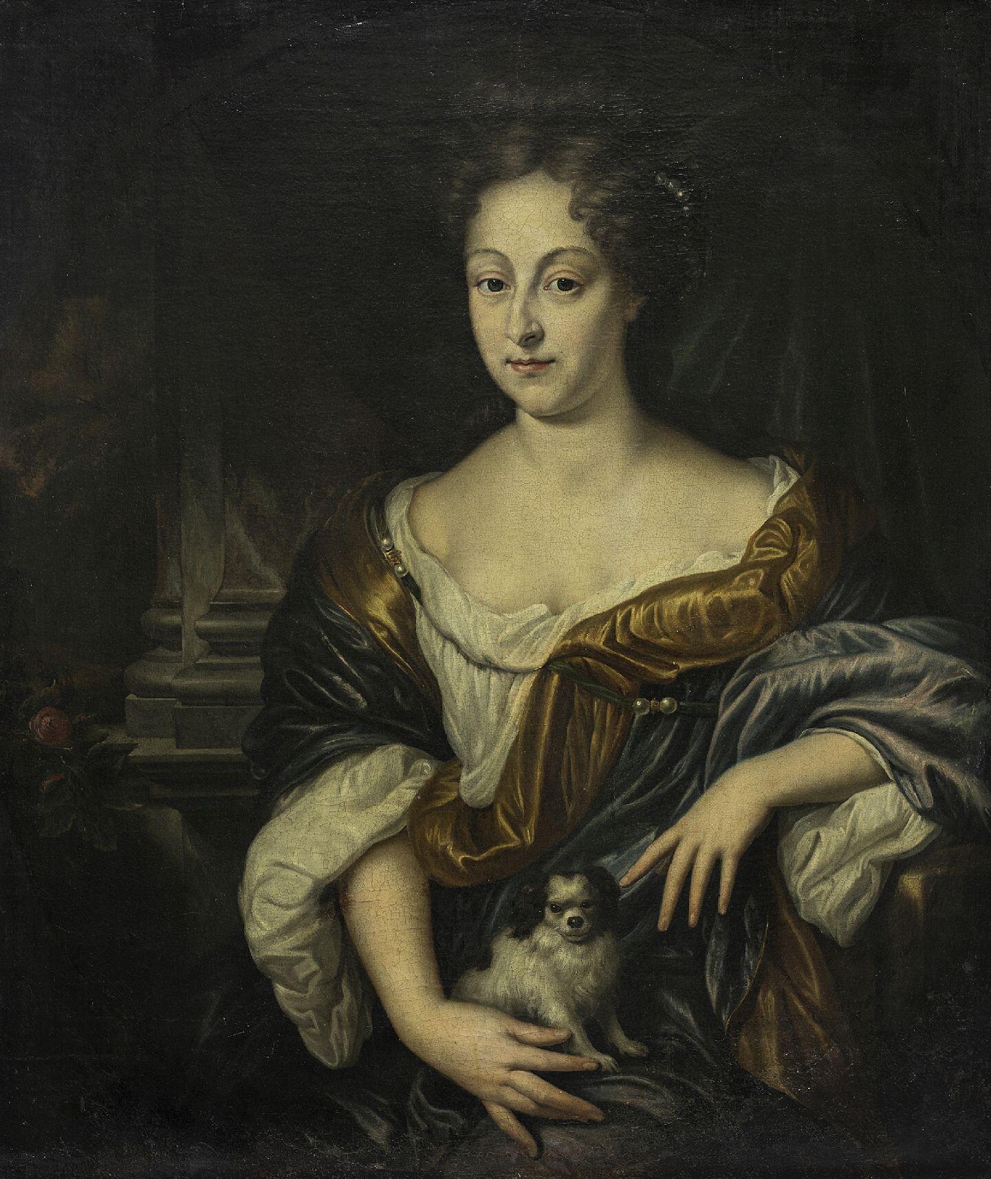 Carelis Isaackas de Mooras (1655–1738). Dama su šuniuku (Moteris su šuniuku). Olandija, XVII–XVIII a. Drobė, aliejus.