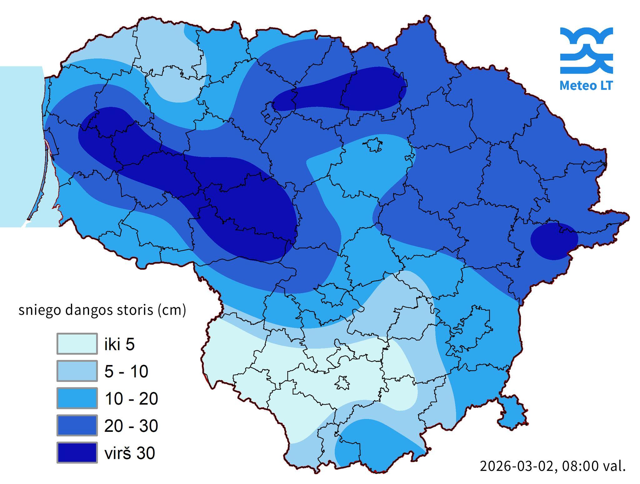 Žemėlapyje gali būti netikslumų dėl netolygiai iškritusio bei tirpstančio sniego ir vietinių aplinkos sąlygų (pvz., reljefas, miškingumas ir kt.).