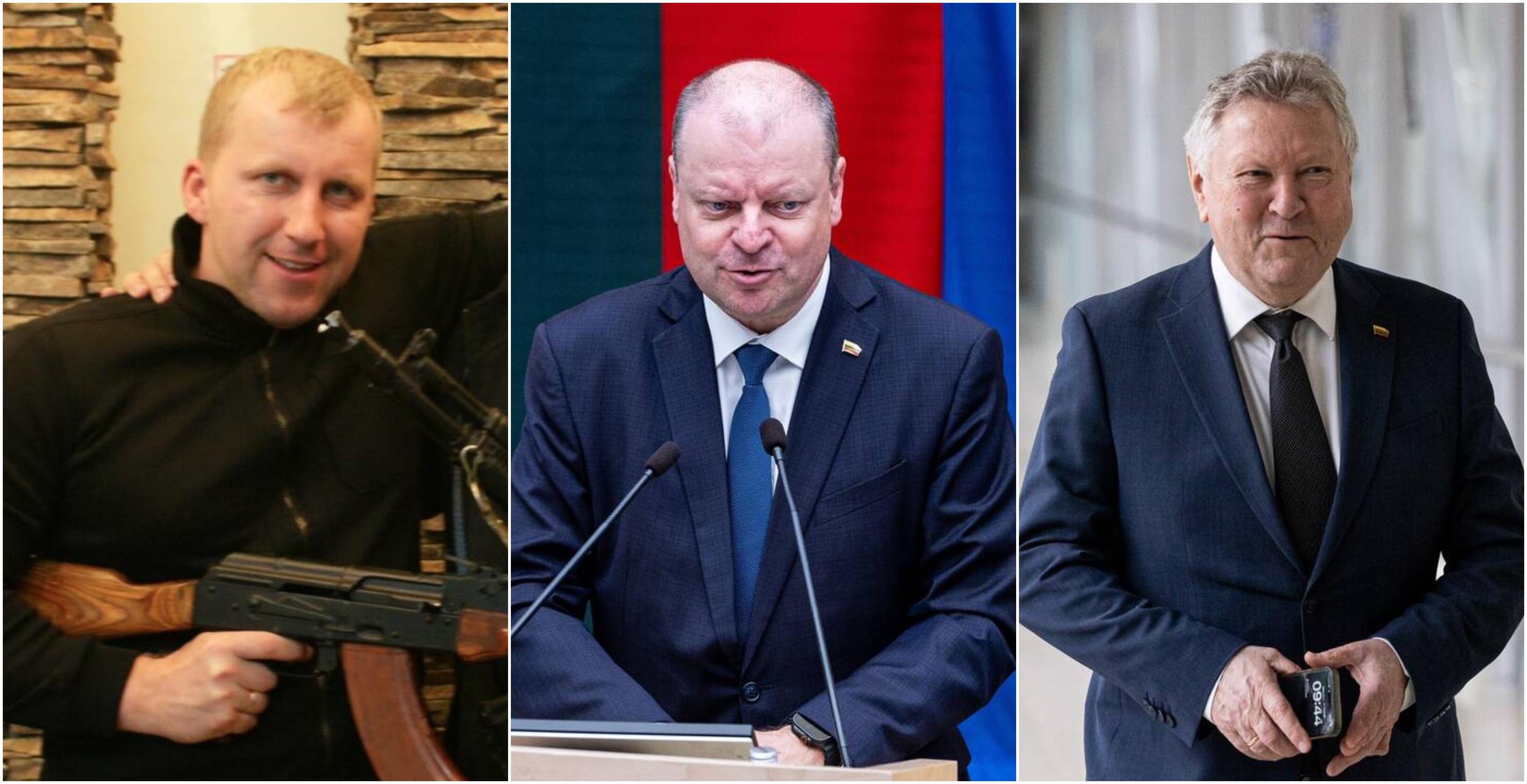 Kompanija: M. Taraškevičiui (pirmoje nuotr. iš kairės) įtarimų pareikšta korupcijos byloje, kurioje minimos ir S. Skvernelio, ir buvusio Seimo nario K. Starkevičiaus (nuotr. dešinėje) pavardės. 