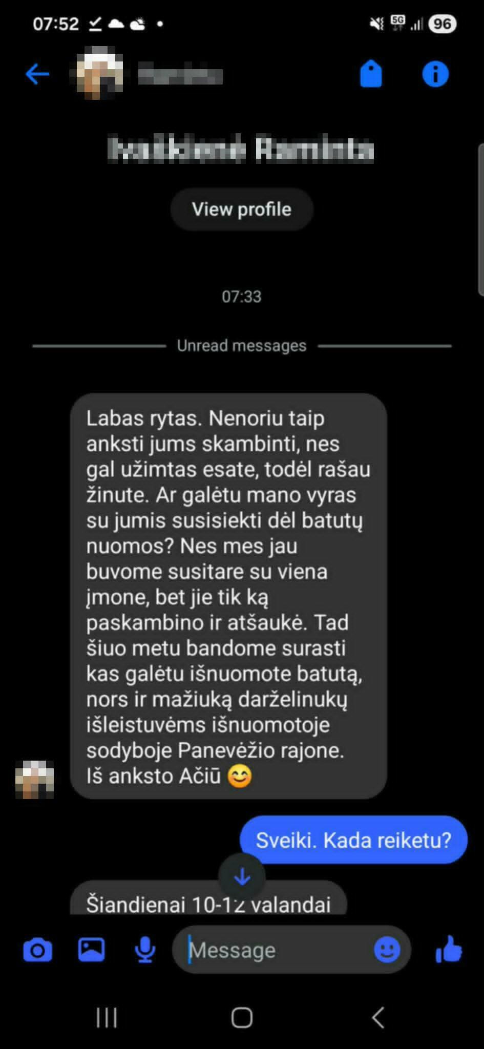 Paramedikui atsiųsta tariamo užsakymo žinutė.