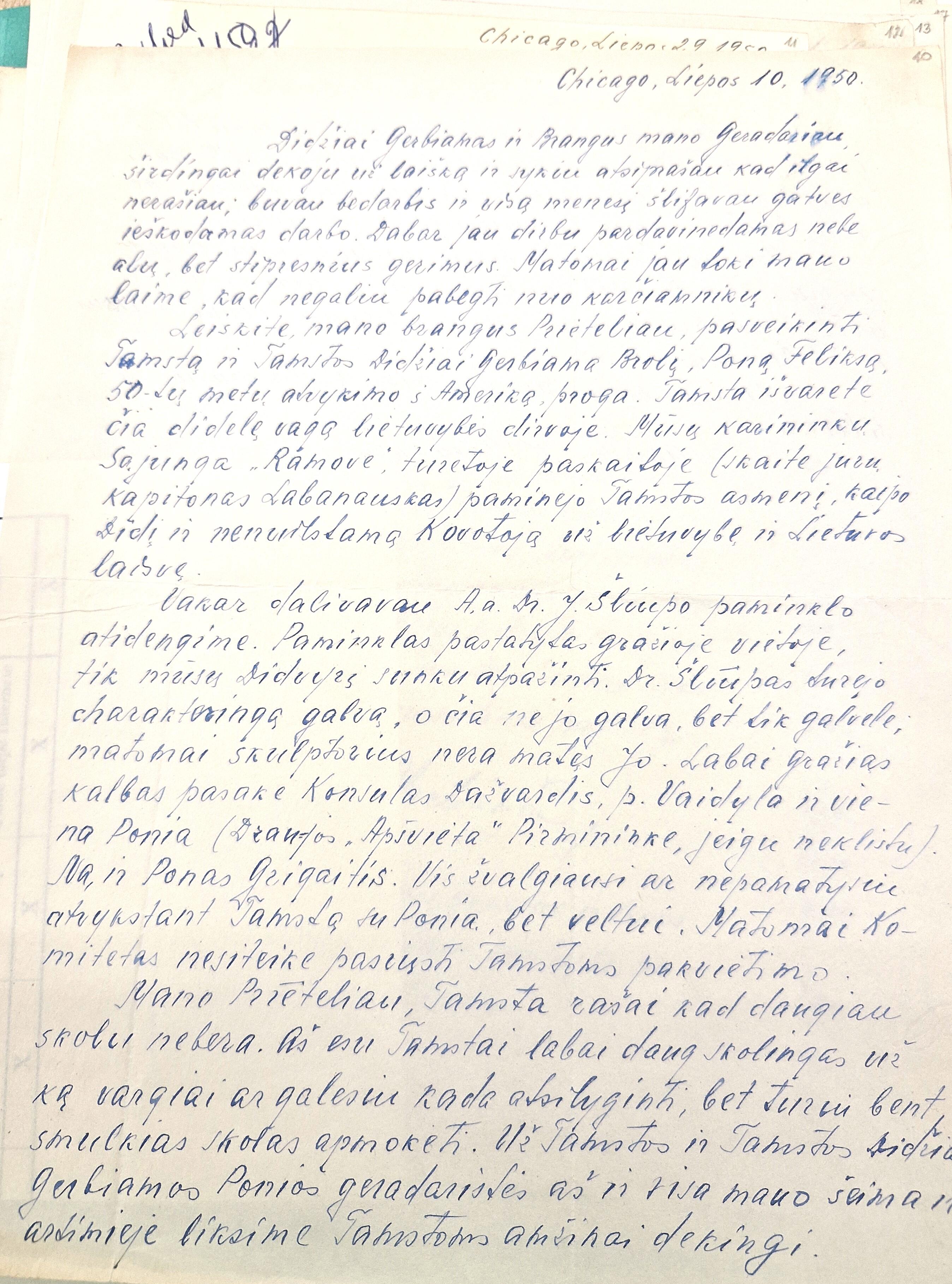 Širdingai: padėką P. J. Žiūriui legendinis generolas ne kartą išreiškė ir savo laiškuose.