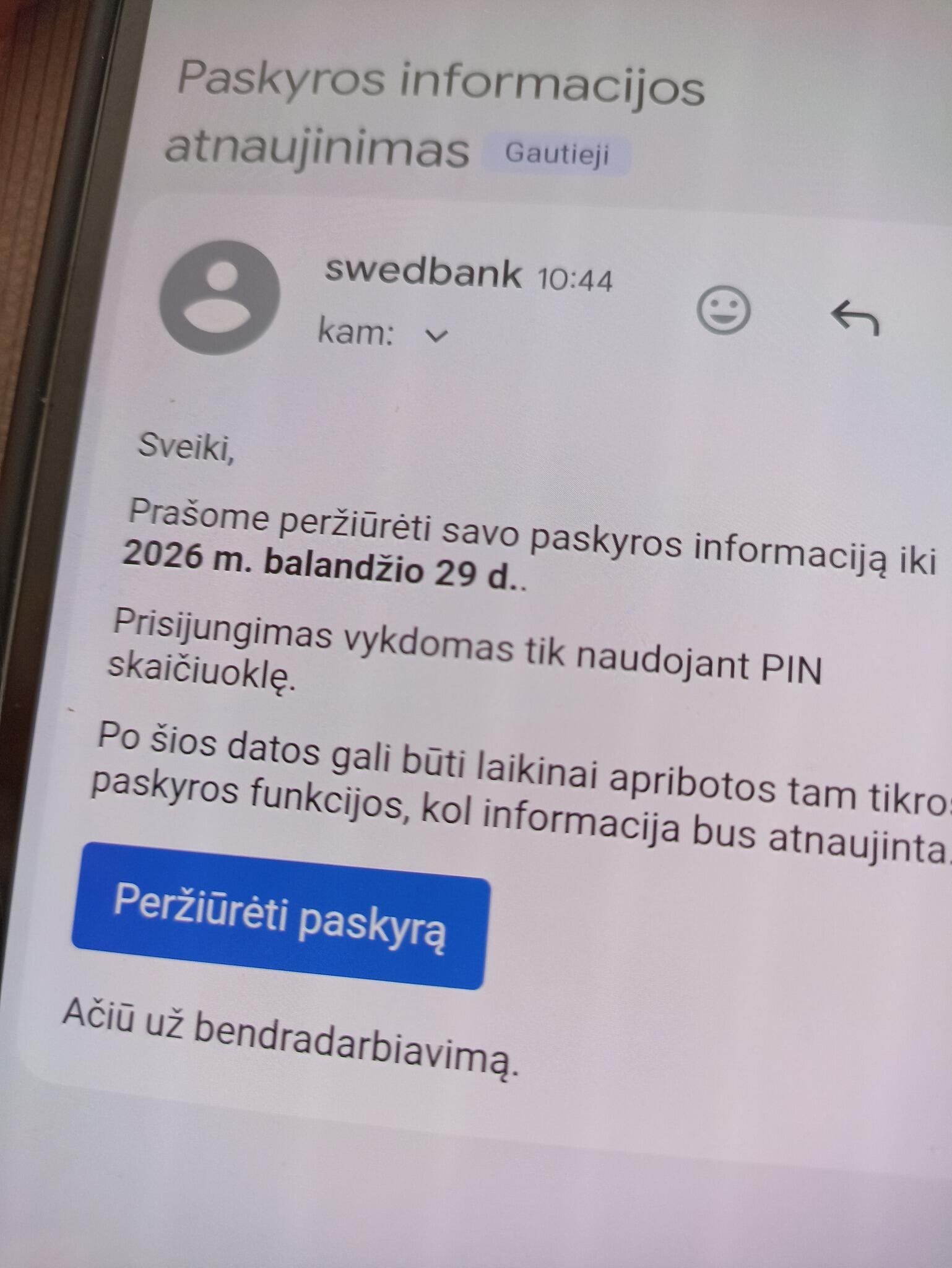 Padėkojo: sukčiai, atsiuntę apgaulingą žinutę, dar ir padėkojo už bendradarbiavimą.