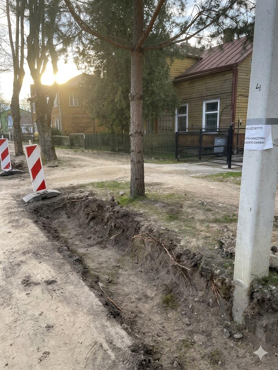 Pažeidė: vietos gyventojai pastebėjo, kad tvarkant J. Mateikos gatvę buvo nukapota dalis medžių šaknų.