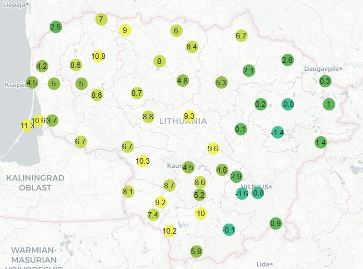 Minimali temperatūra dirvos paviršiuje birželio 1 d. naktį.