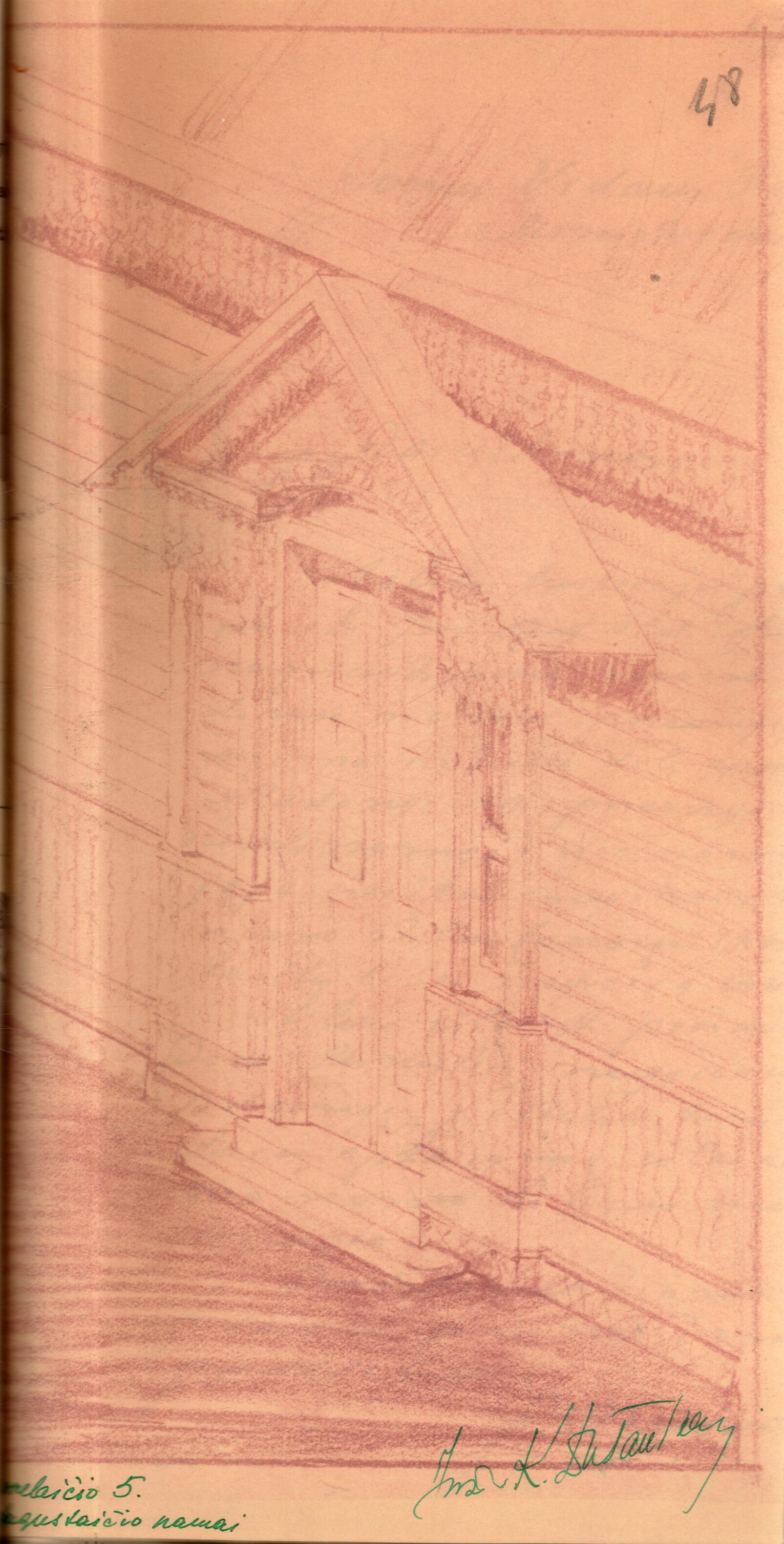 Inž. K. Dušausko nupieštos gonkos tuo metu P. Augustaičiui priklausiusiam namui, kurias reikalauti nugriauti. 1932.