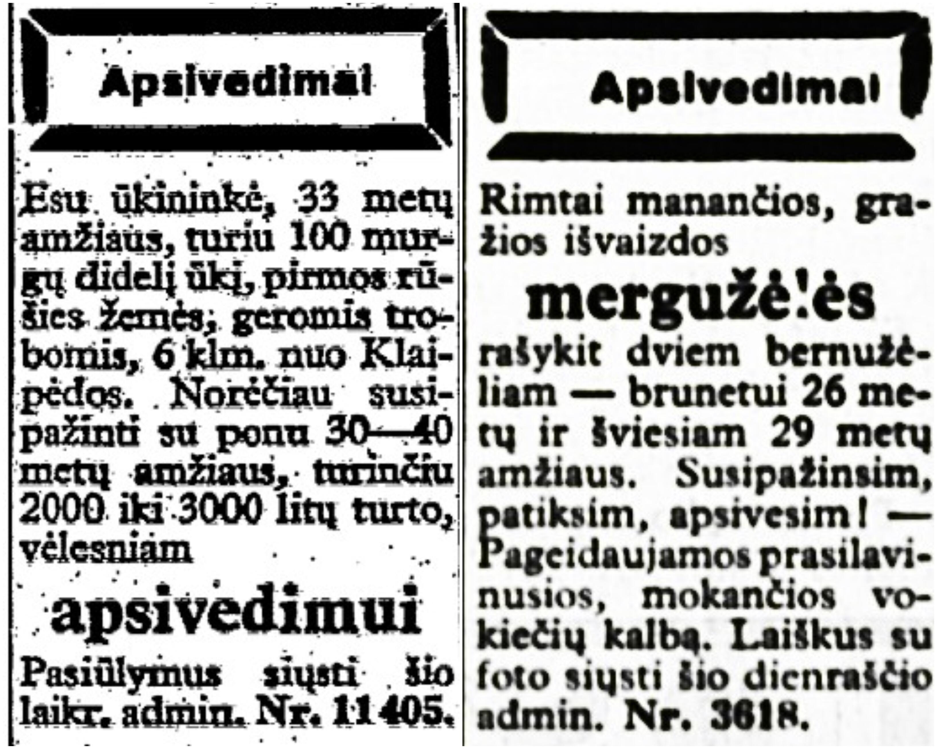 Konkretumas: tarpukario pažinčių skelbimuose vos keliomis eilutėmis buvo stengiamasi kuo aiškiau pristatyti save ir savo lūkesčius.