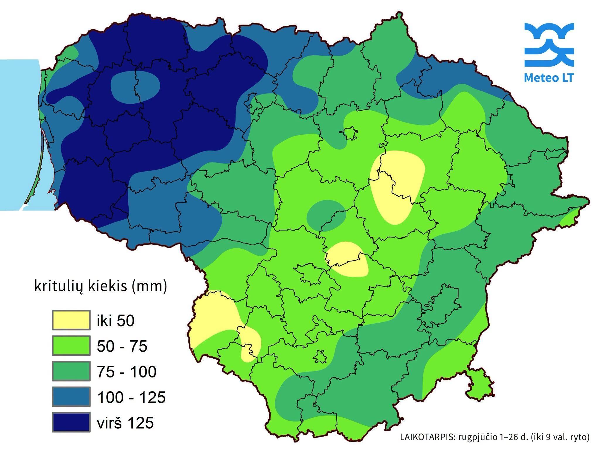 Šis žemėlapis sudarytas iš daugiau nei 140 matavimo taškų, tačiau dėl buvusių lokalių liūčių gali pasitaikyti netikslumų.