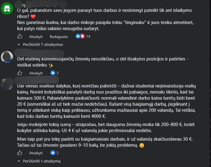 Nelegalu: viešose studentų diskusijose netrūksta klausimų, kiek kainuotų parašyti kursinį, bakalauro ar magistro darbą. Už kai kuriuos akademinius darbus siūloma mokėti ne šimtus, o kelis tūkstančius eurų.