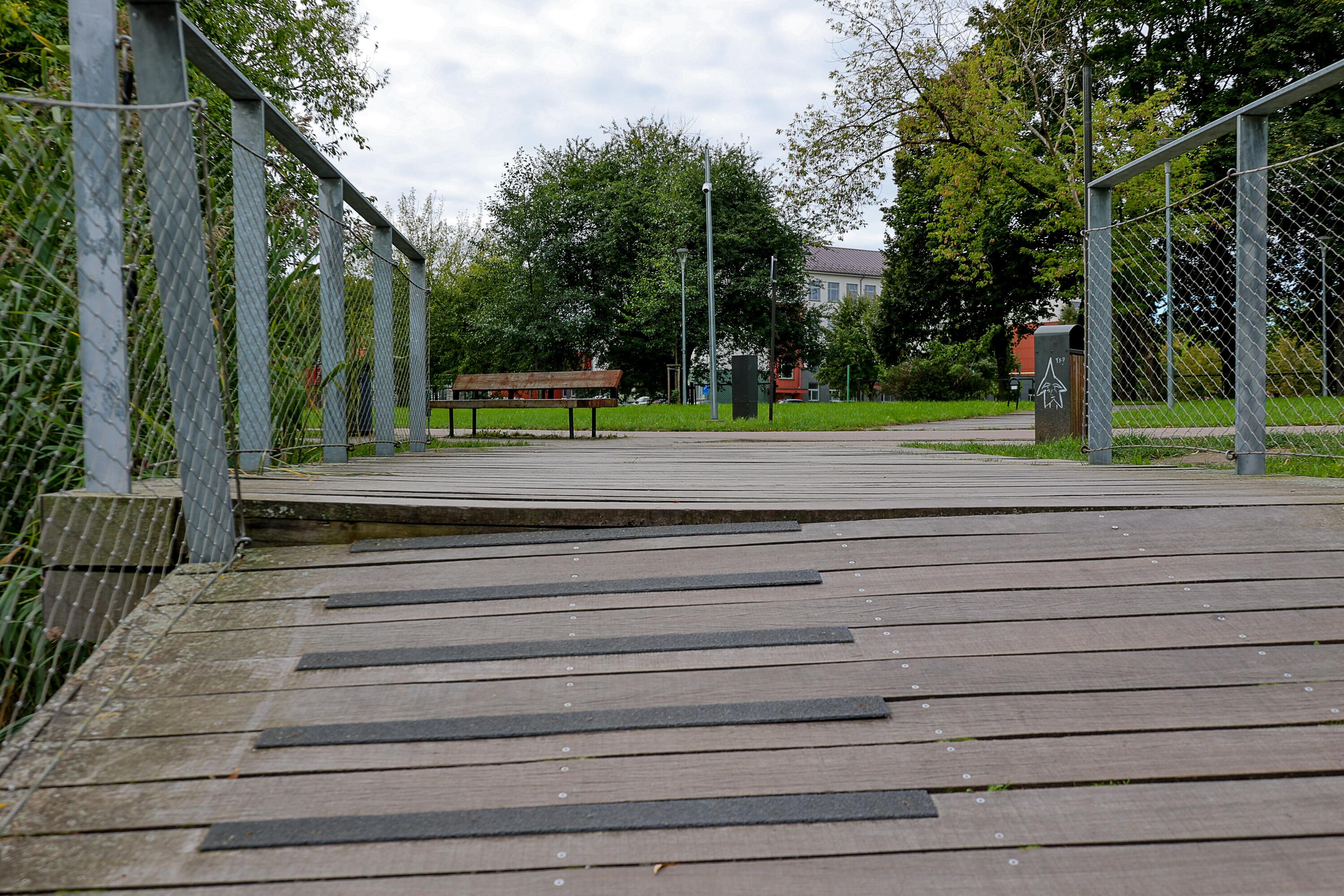 Rūpesčiai: Malūno parke netrūksta problemų – bebrai toliau graužia medžių kamienus, o klaipėdiečiai baiminasi dėl pastebimai krypstančio tilto.