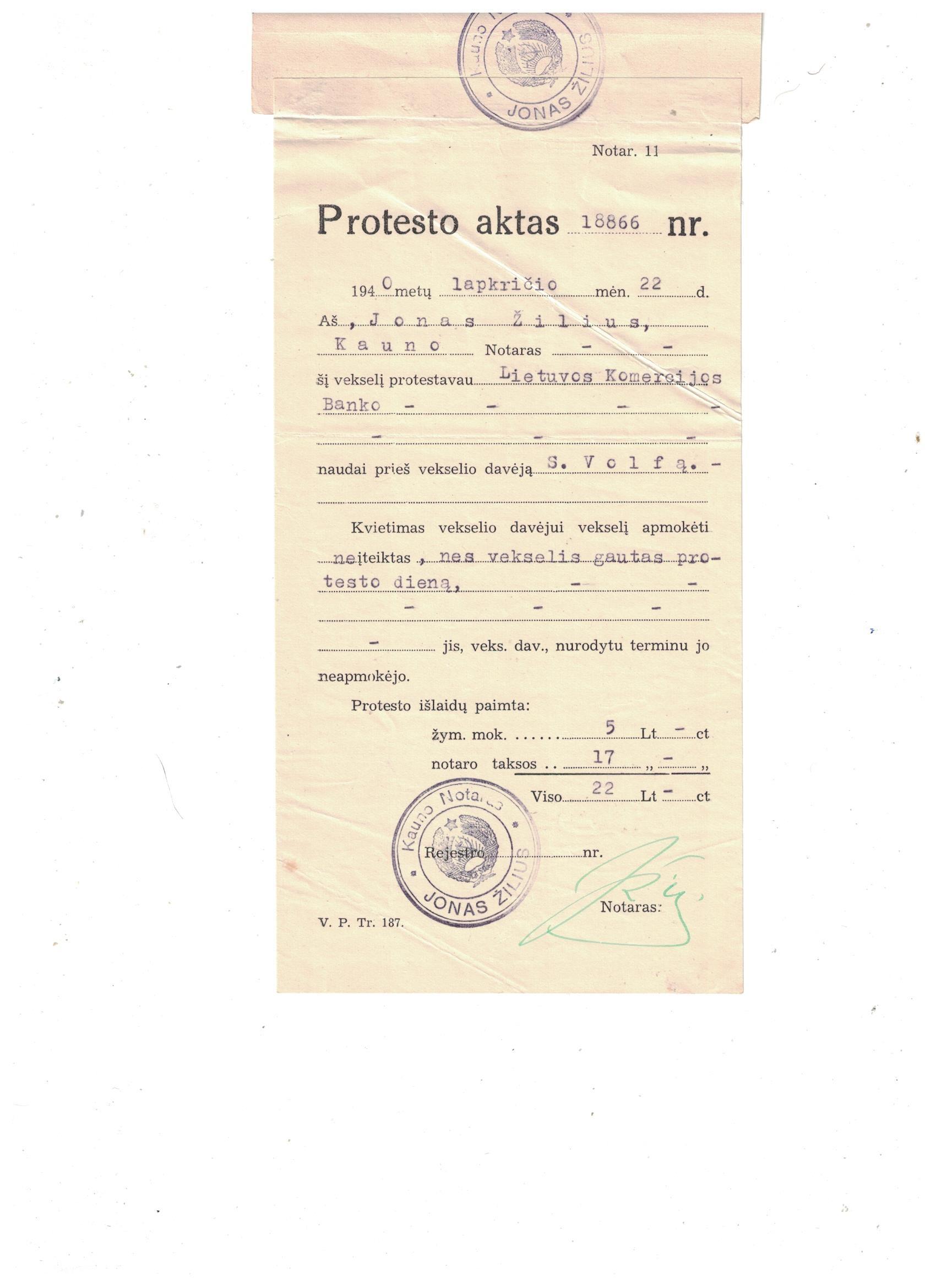 1940 m. notaro J. Žiliaus „Protesto aktas“