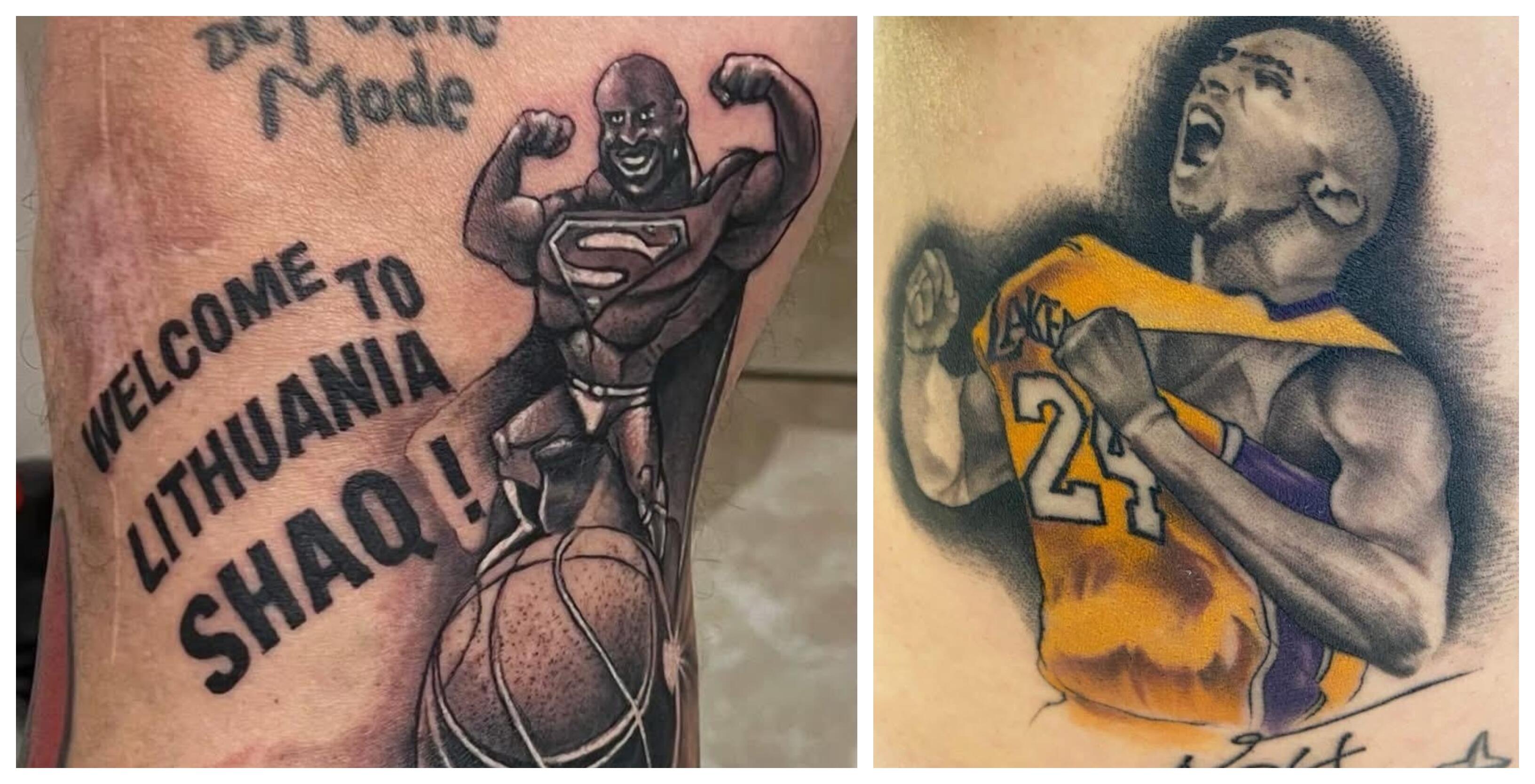 Kolekcija: brolių Macių tatuiruočių herojai – NBA legendos Sh. O'Nealas ir K. Bryantas.