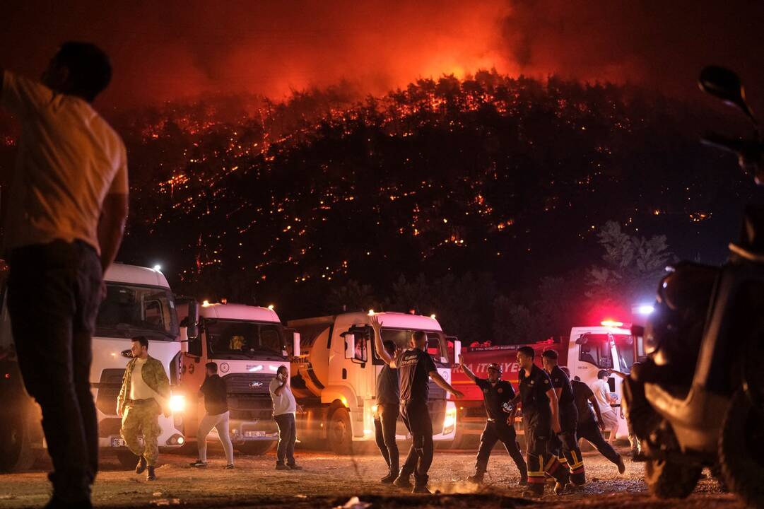 Turkijoje siaučiant stipriam vėjui ir karščio bangai – ugniagesių kovos su miškų gaisrais