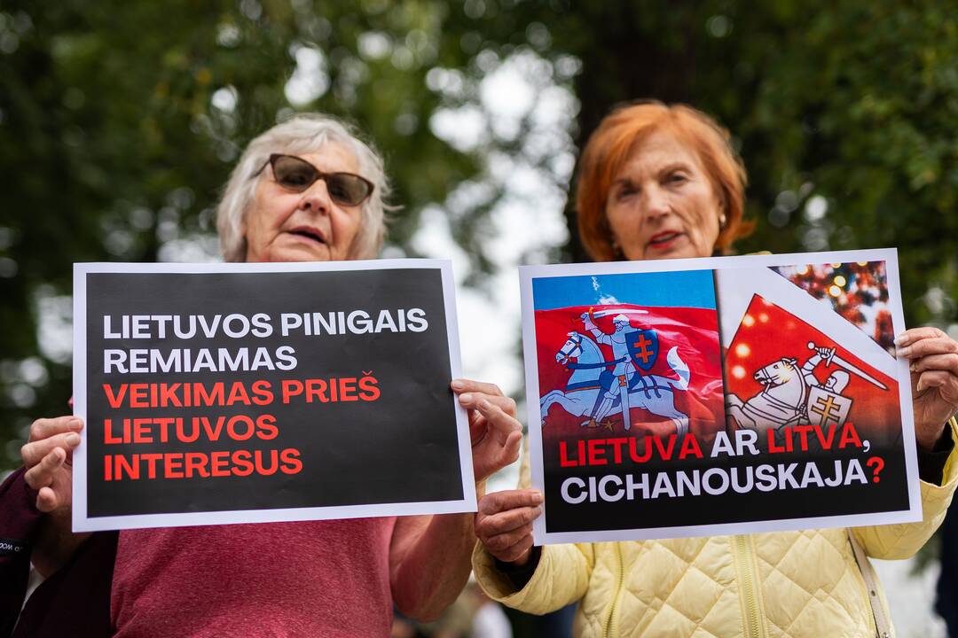 Protesto akcija prieš Baltarusijos opozicijos lyderės Cichanouskajos biurą Vilniuje