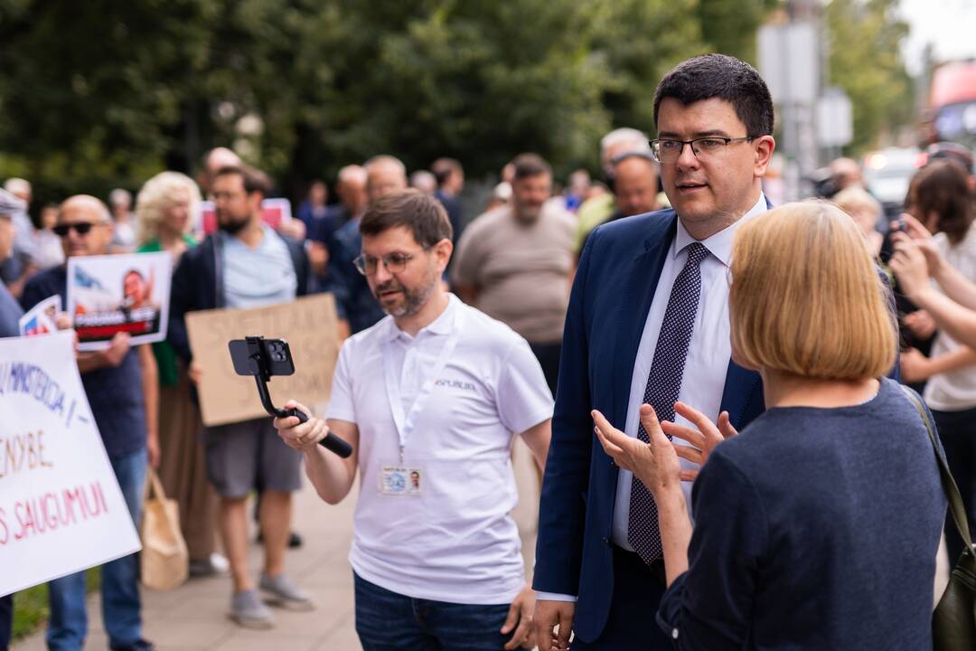 Protesto akcija prieš Baltarusijos opozicijos lyderės Cichanouskajos biurą Vilniuje