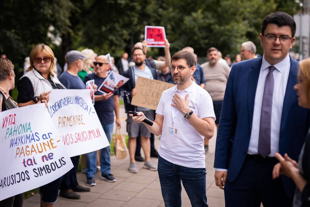 Protesto akcija prieš Baltarusijos opozicijos lyderės Cichanouskajos biurą Vilniuje