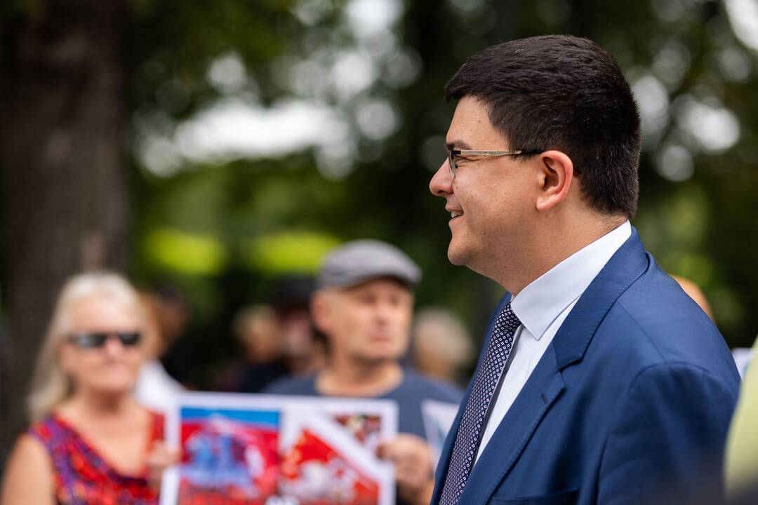 Protesto akcija prieš Baltarusijos opozicijos lyderės Cichanouskajos biurą Vilniuje