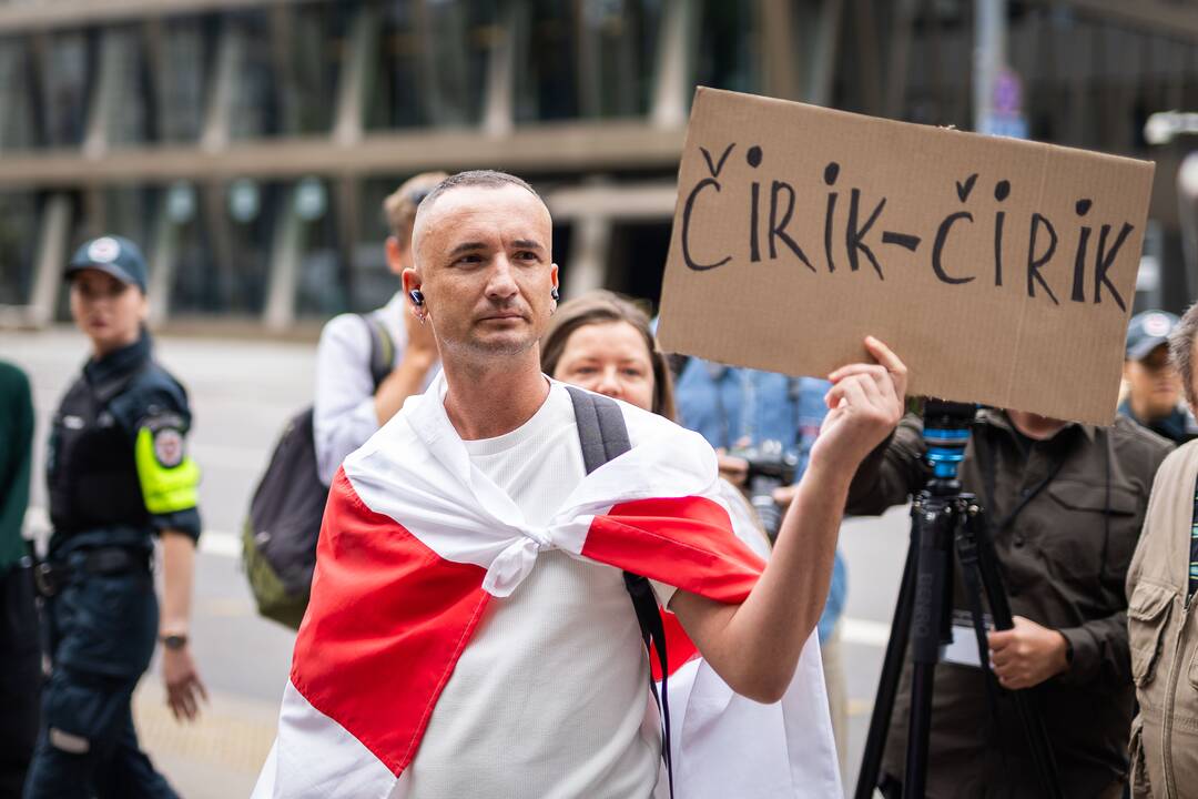 Protesto akcija prieš Baltarusijos opozicijos lyderės Cichanouskajos biurą Vilniuje