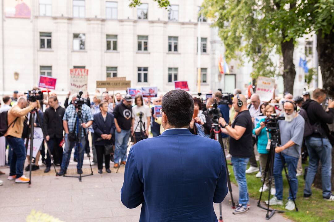 Protesto akcija prieš Baltarusijos opozicijos lyderės Cichanouskajos biurą Vilniuje
