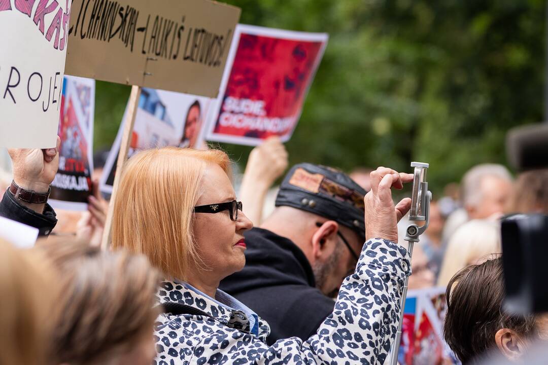 Protesto akcija prieš Baltarusijos opozicijos lyderės Cichanouskajos biurą Vilniuje