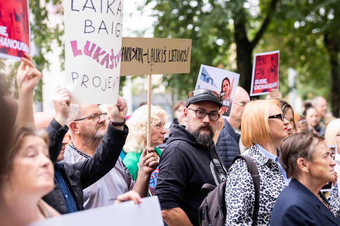 Protesto akcija prieš Baltarusijos opozicijos lyderės Cichanouskajos biurą Vilniuje