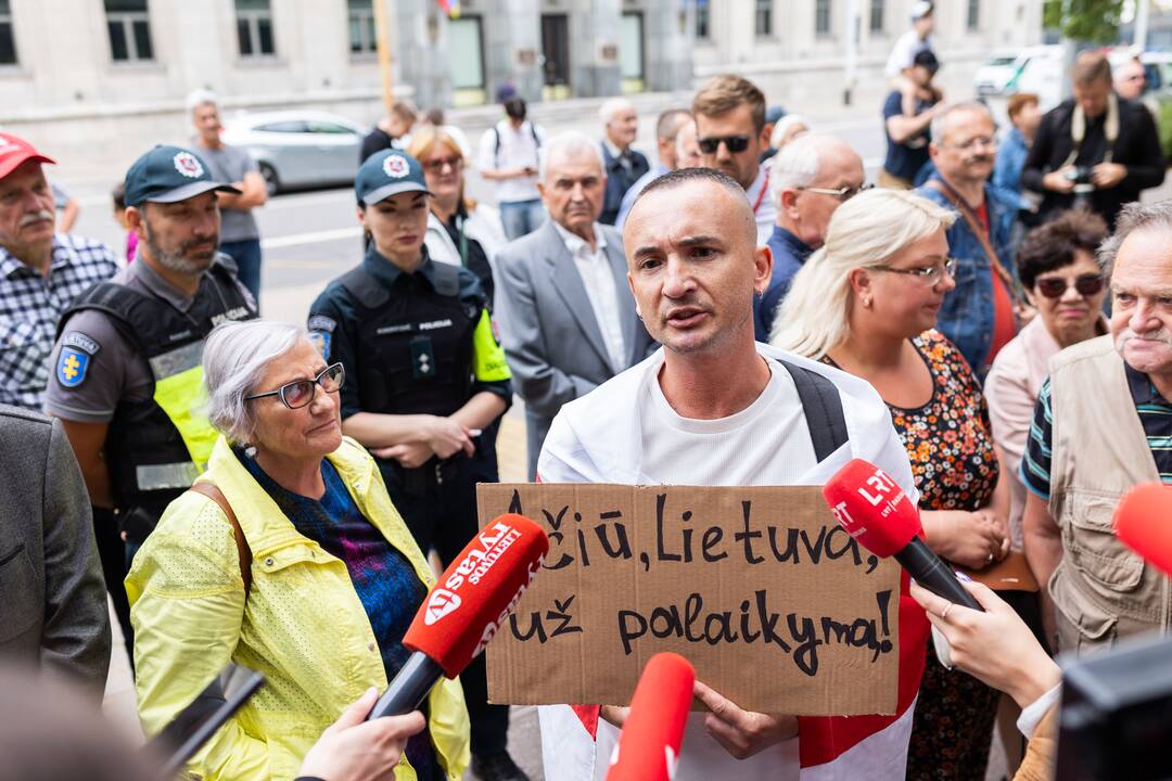 Protesto akcija prieš Baltarusijos opozicijos lyderės Cichanouskajos biurą Vilniuje