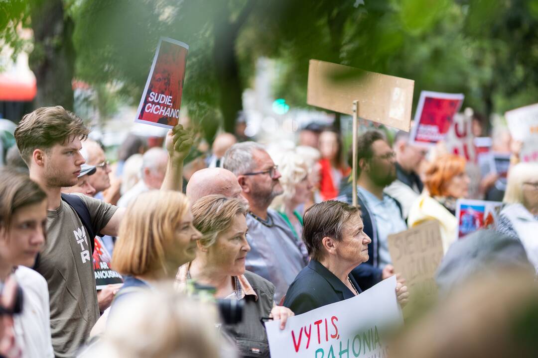 Protesto akcija prieš Baltarusijos opozicijos lyderės Cichanouskajos biurą Vilniuje