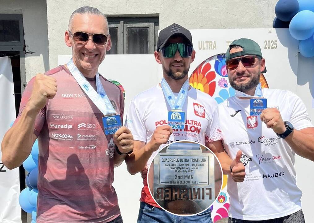 Varžovai: Lenkijos keturgubo ultratriatlono prizininkai (iš kairės): T. Grabauskas, M. Wisniewskis ir T. Flasinskis. 