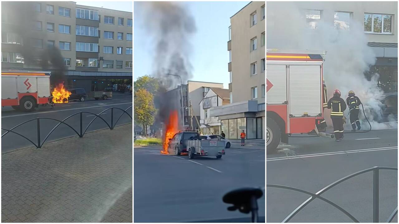 Užfiksavo, kaip automobilis virto ugnies fakelu