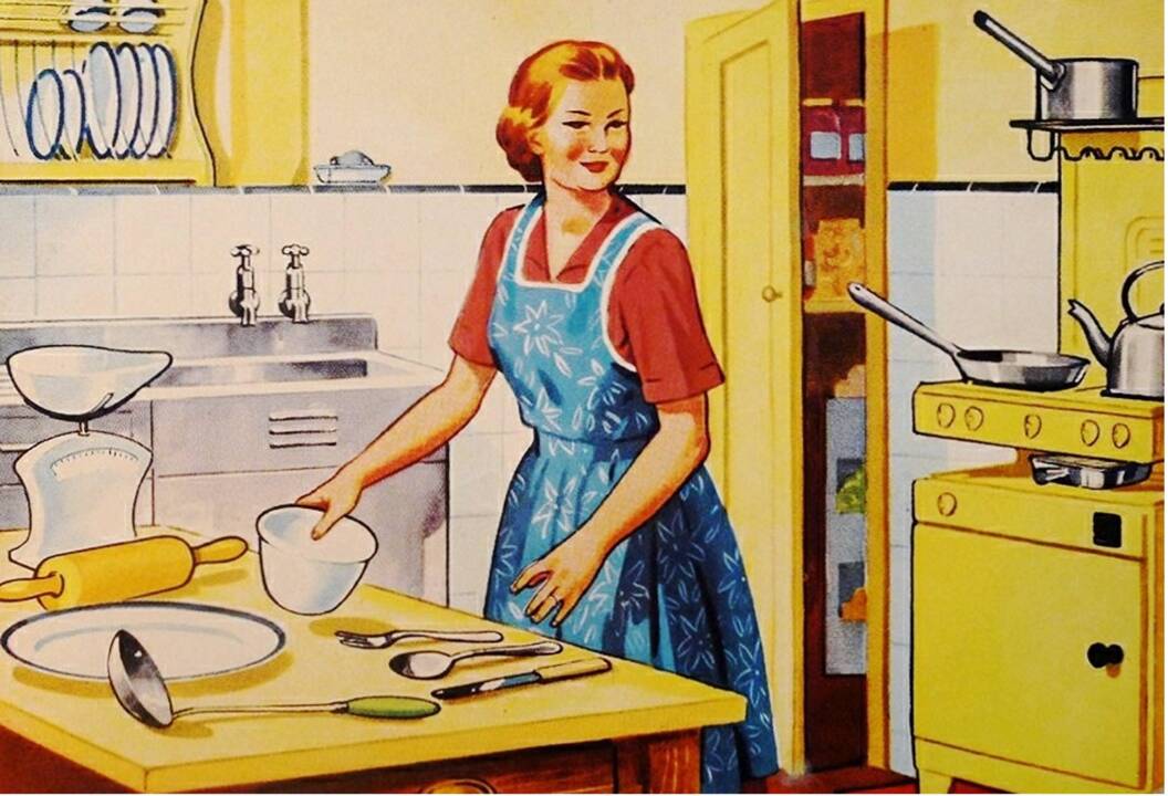 Tipinė „tradwife“ iliustracija internete