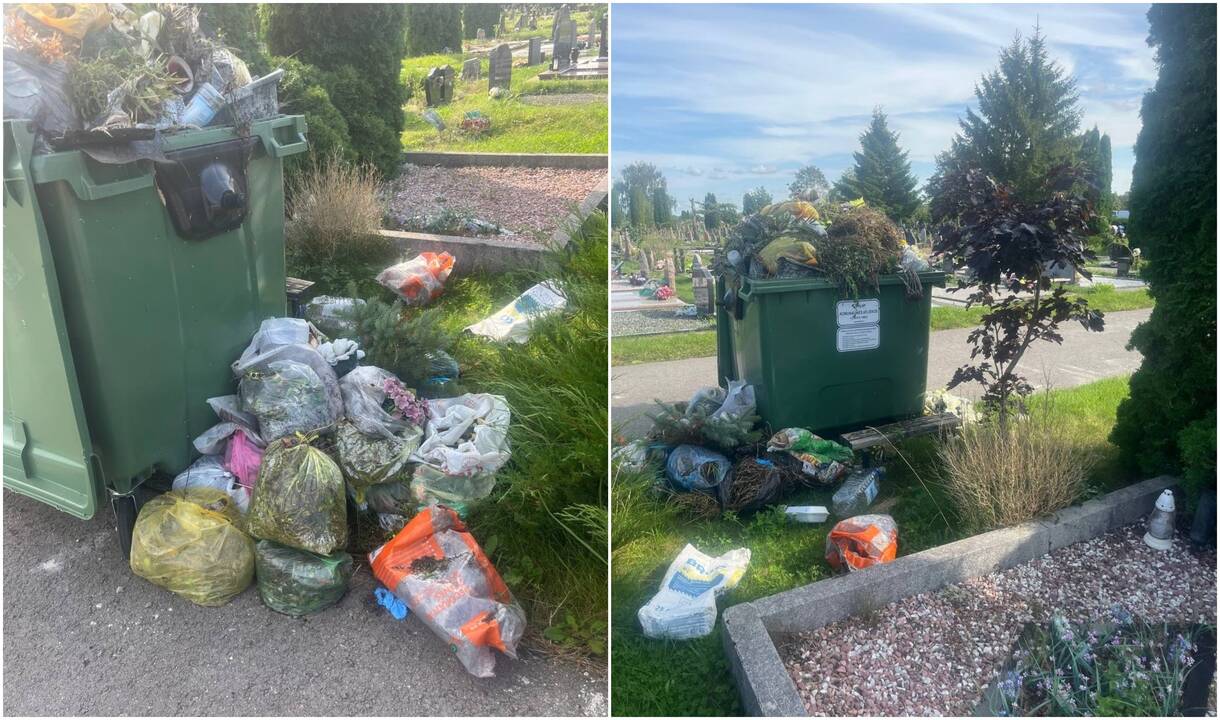 Pastatė: kažkas šiukšlių konteinerį pristumė prie pat svetimos kapavietės, juo net buvo užtvertas priėjimas prie suolelio, kurį žmonės pasistatė prie savo artimųjų kapų