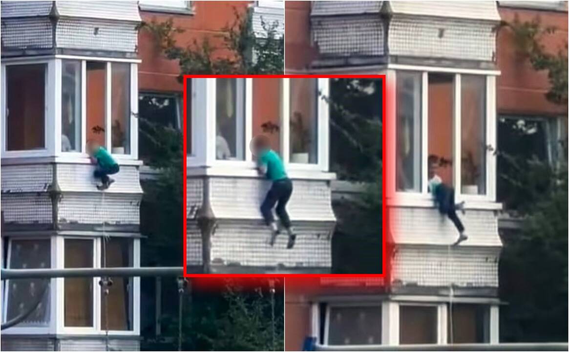 Kartu: užfiksuotame vaizdo įraše matyti, kad balkone yra ir dar vienas vaikas, veikiausiai berniuko brolis arba draugas.