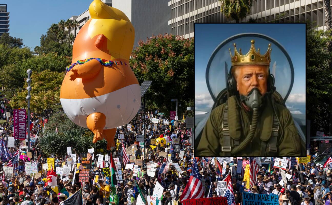 Trumpas į protestus JAV reagavo DI sukurtais klipais, kuriuose jis vaizduojamas kaip karalius