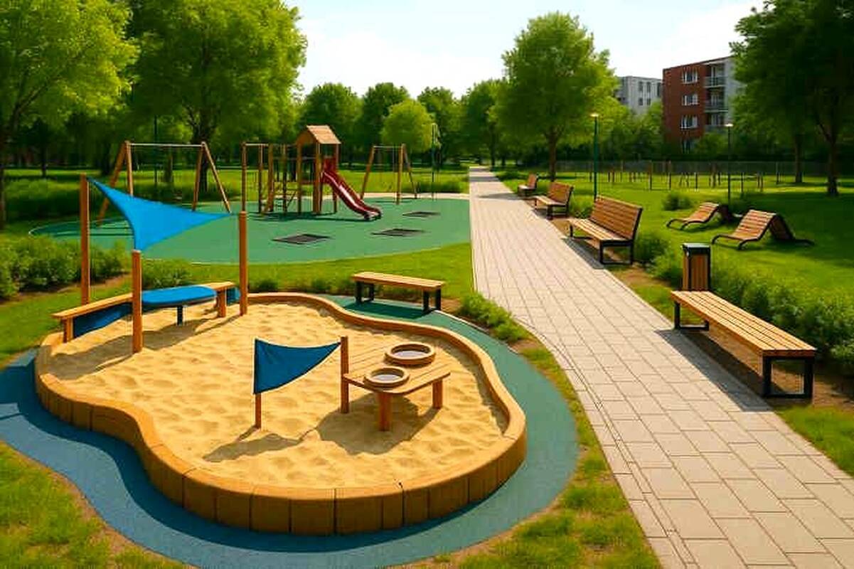 Ketinimai: jei bendruomenė pasistengtų ir palaikytų pasiūlymą, Naujakiemio gatvės kvartale atsirastų štai tokia vaikų žaidimų aikštelė.