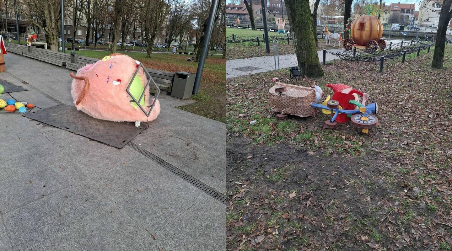 Gėda: naktį du jaunuoliai spardė vaikams skirtas instaliacijas.