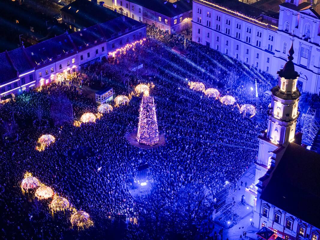 Kauno Kalėdų eglutė iš paukščio skrydžio