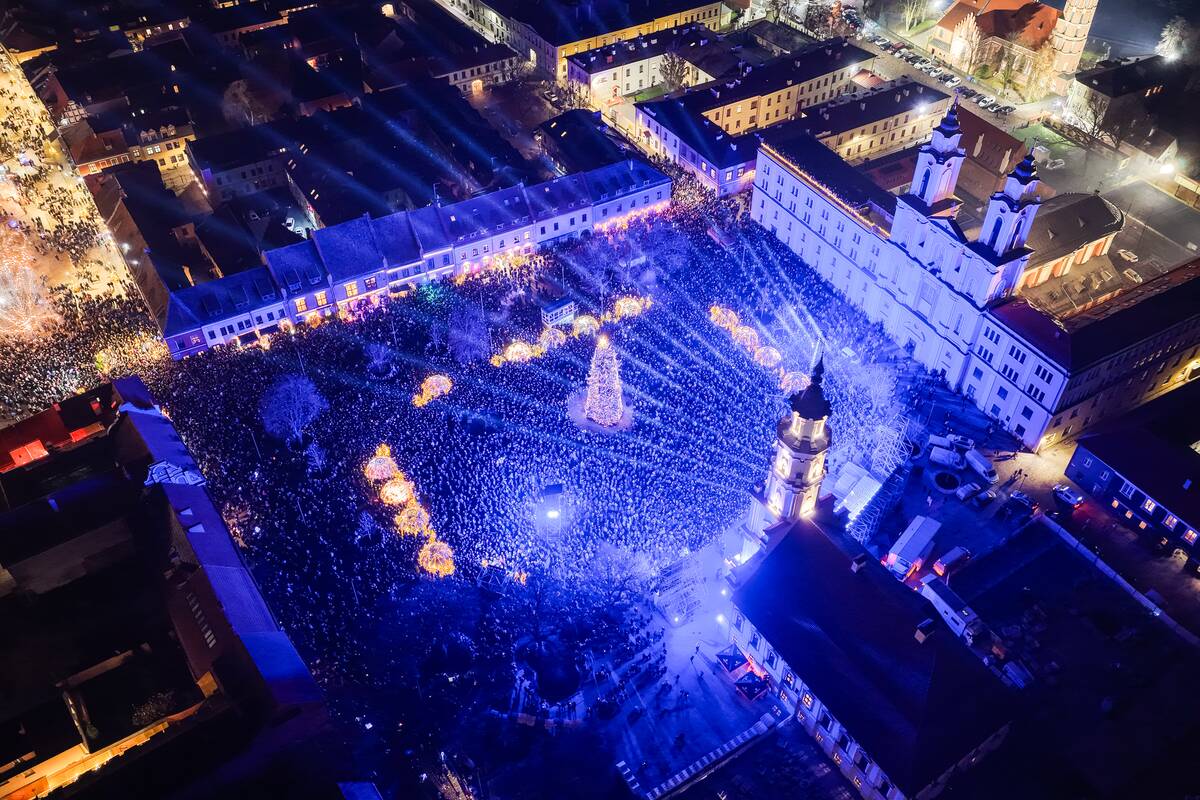 Kauno Kalėdų eglutė iš paukščio skrydžio