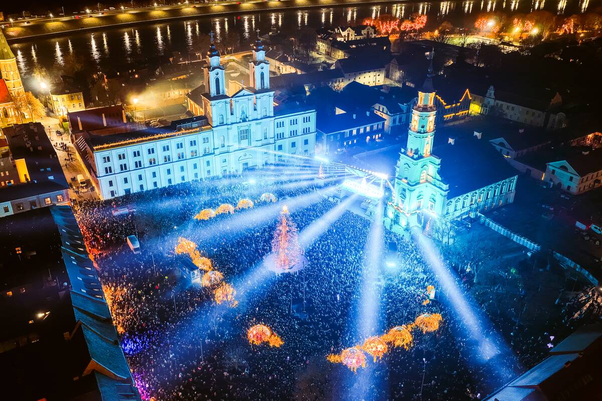 Kauno Kalėdų eglutė iš paukščio skrydžio