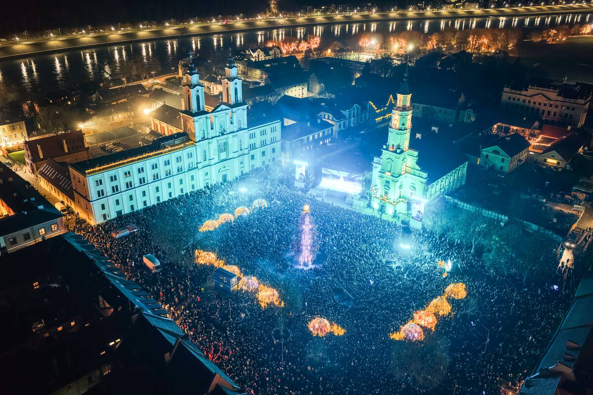 Kauno Kalėdų eglutė iš paukščio skrydžio