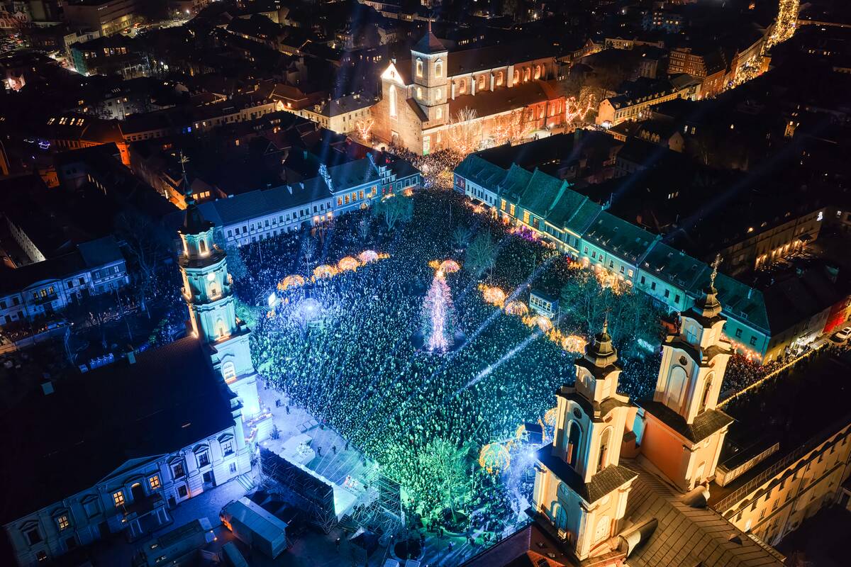 Kauno Kalėdų eglutė iš paukščio skrydžio